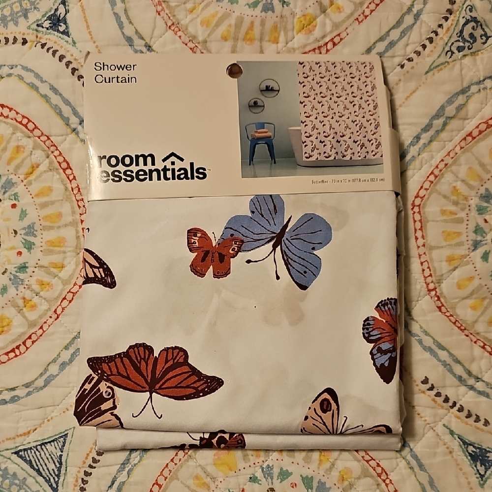 Room Essentials White Shower Curtain with Butterfly Design
